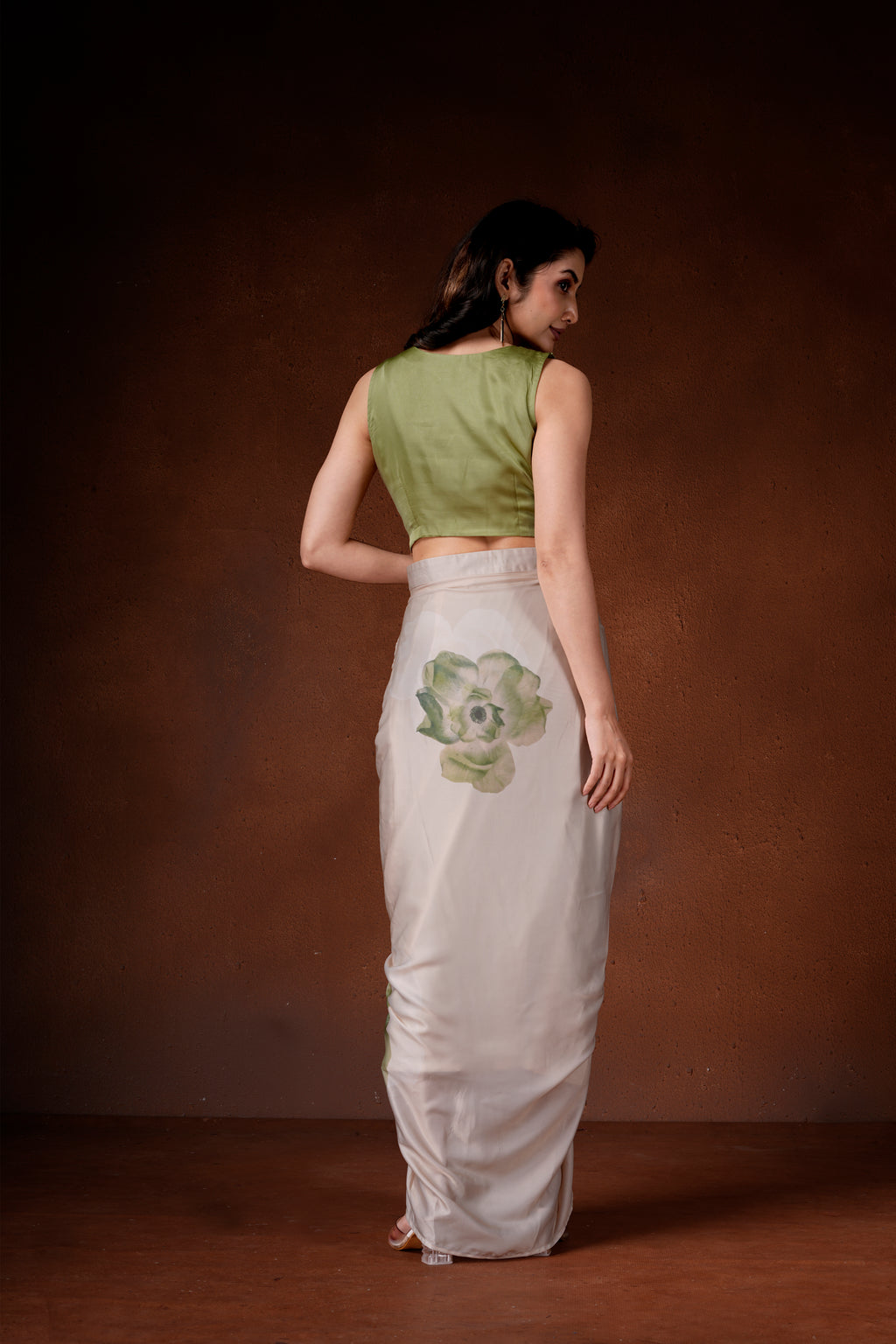 Amaryllis drape skirt and cowl top set