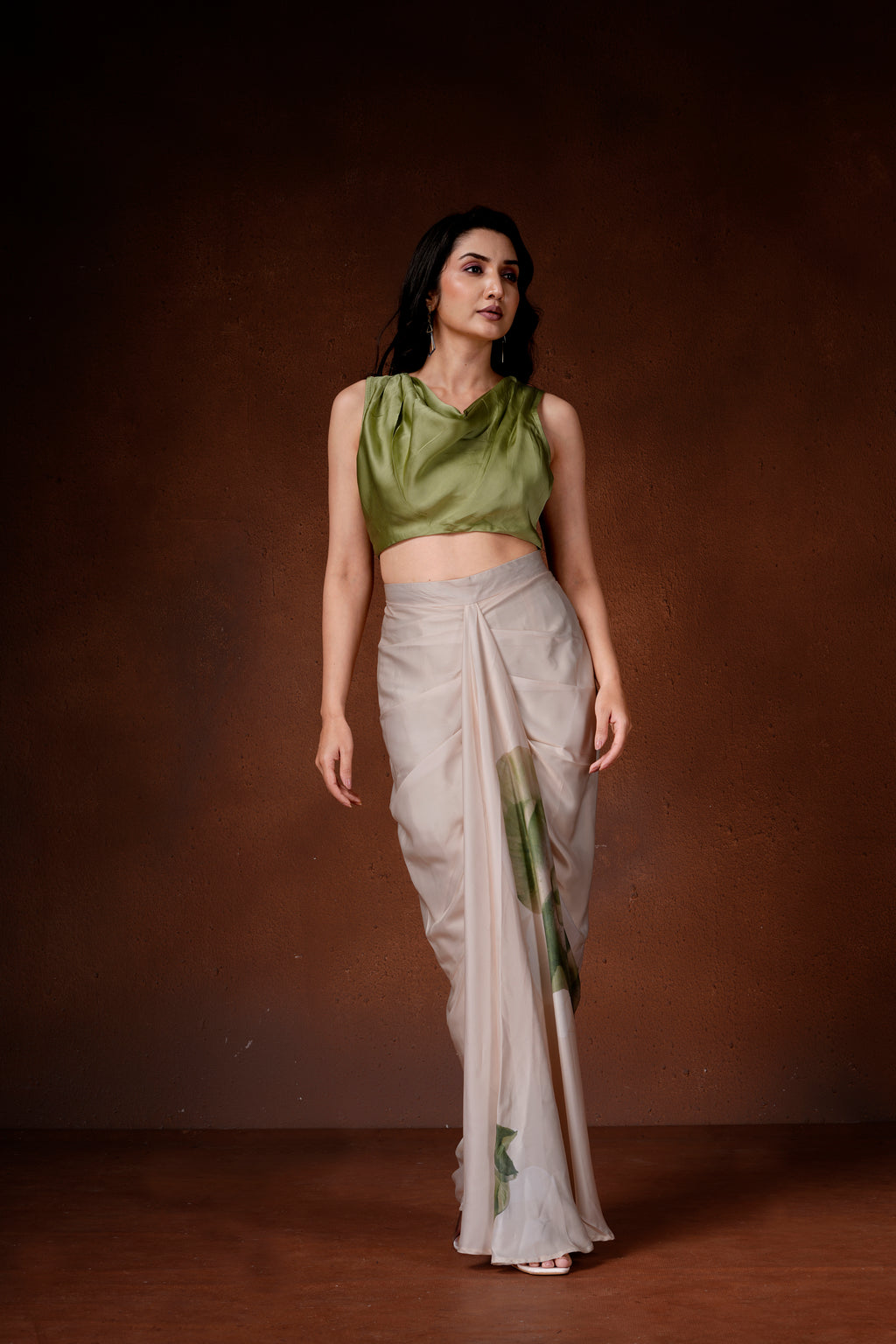 Amaryllis drape skirt and cowl top set
