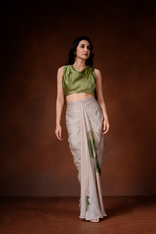 Amaryllis drape skirt and cowl top set