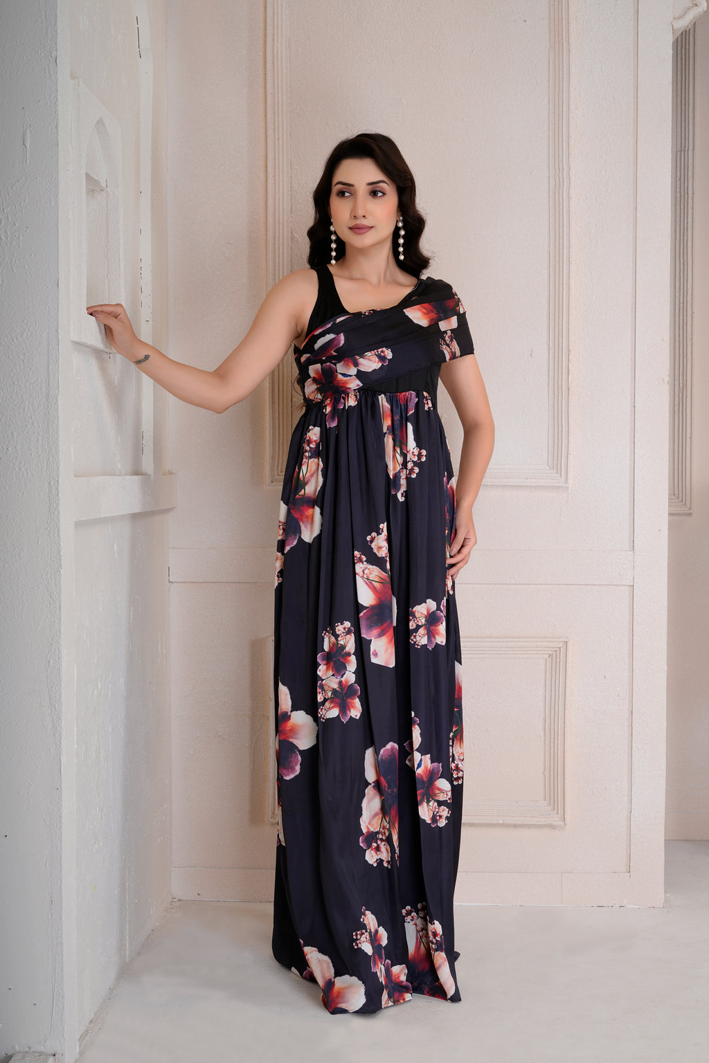 Flora one shoulder drape dress