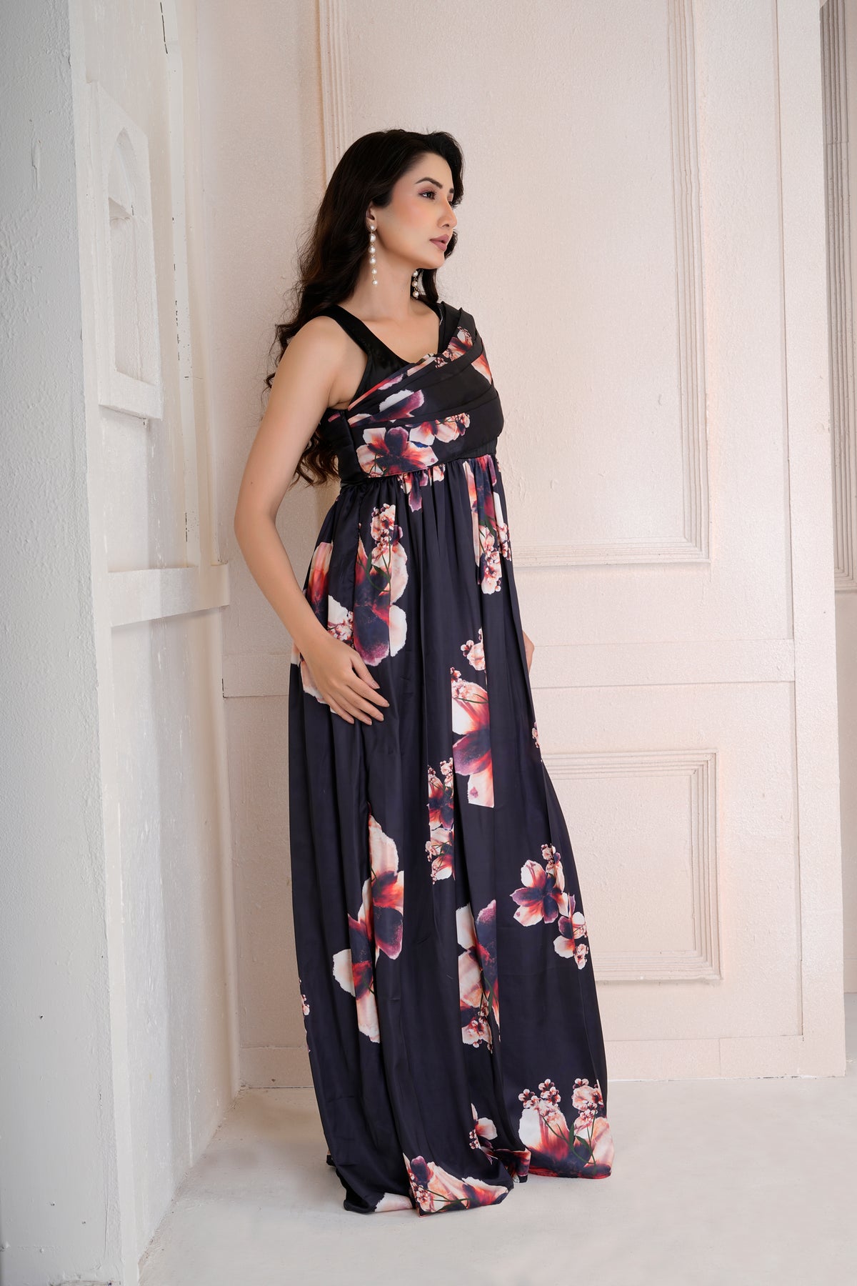 Flora one shoulder drape dress