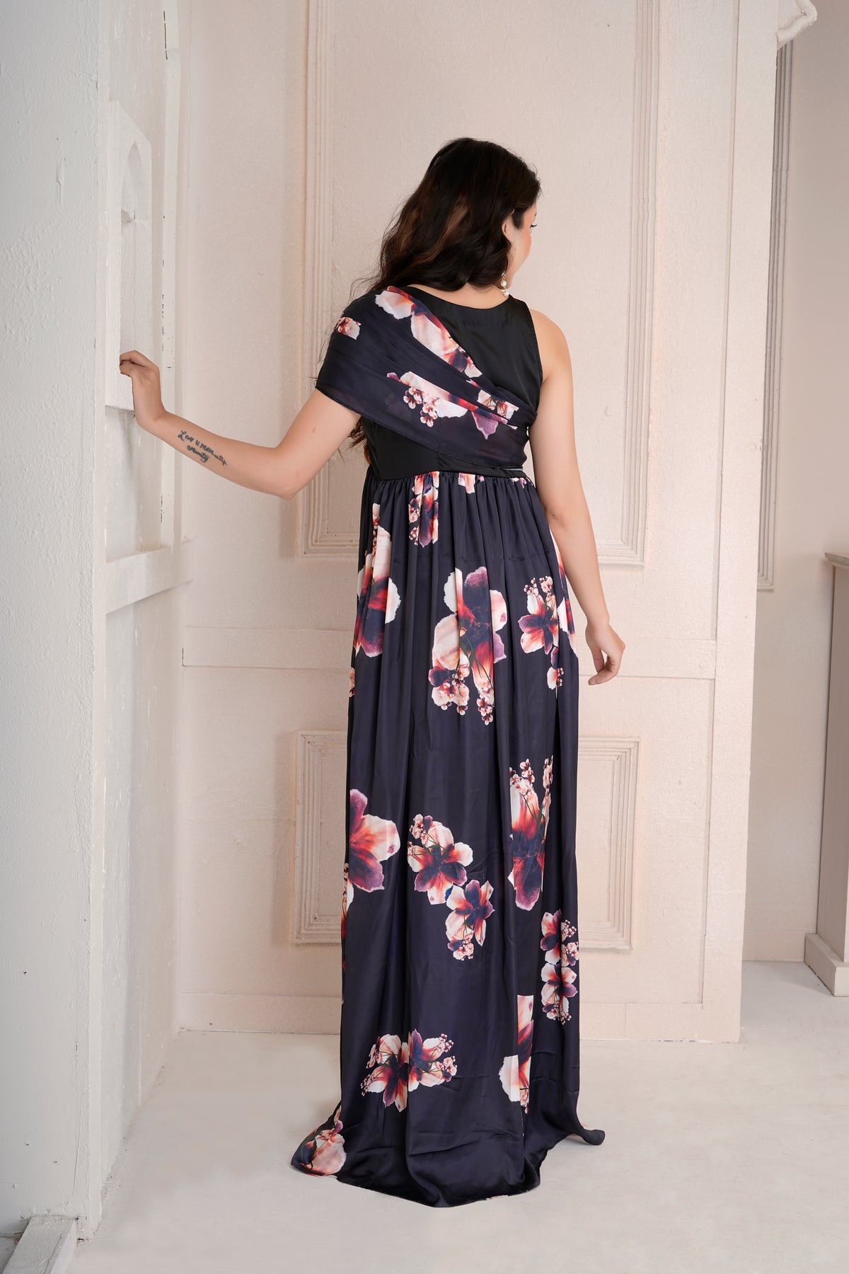 Flora one shoulder drape dress