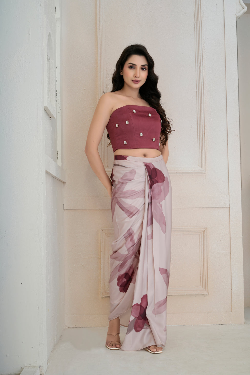 Tuberosey draped skirt and corset