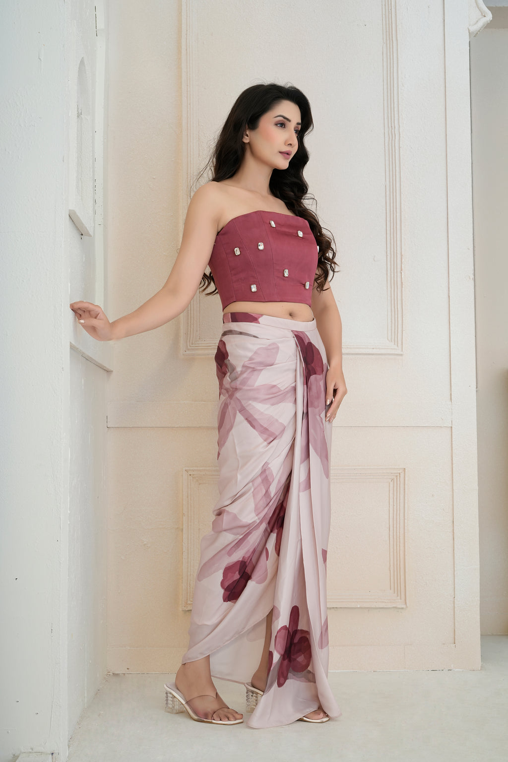 Tuberosey draped skirt and corset