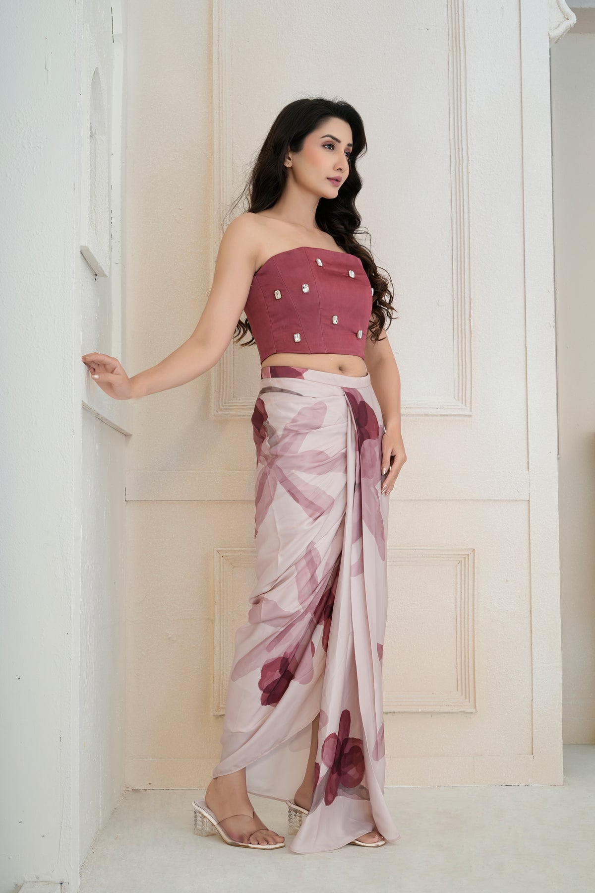 Tuberosey draped skirt and corset