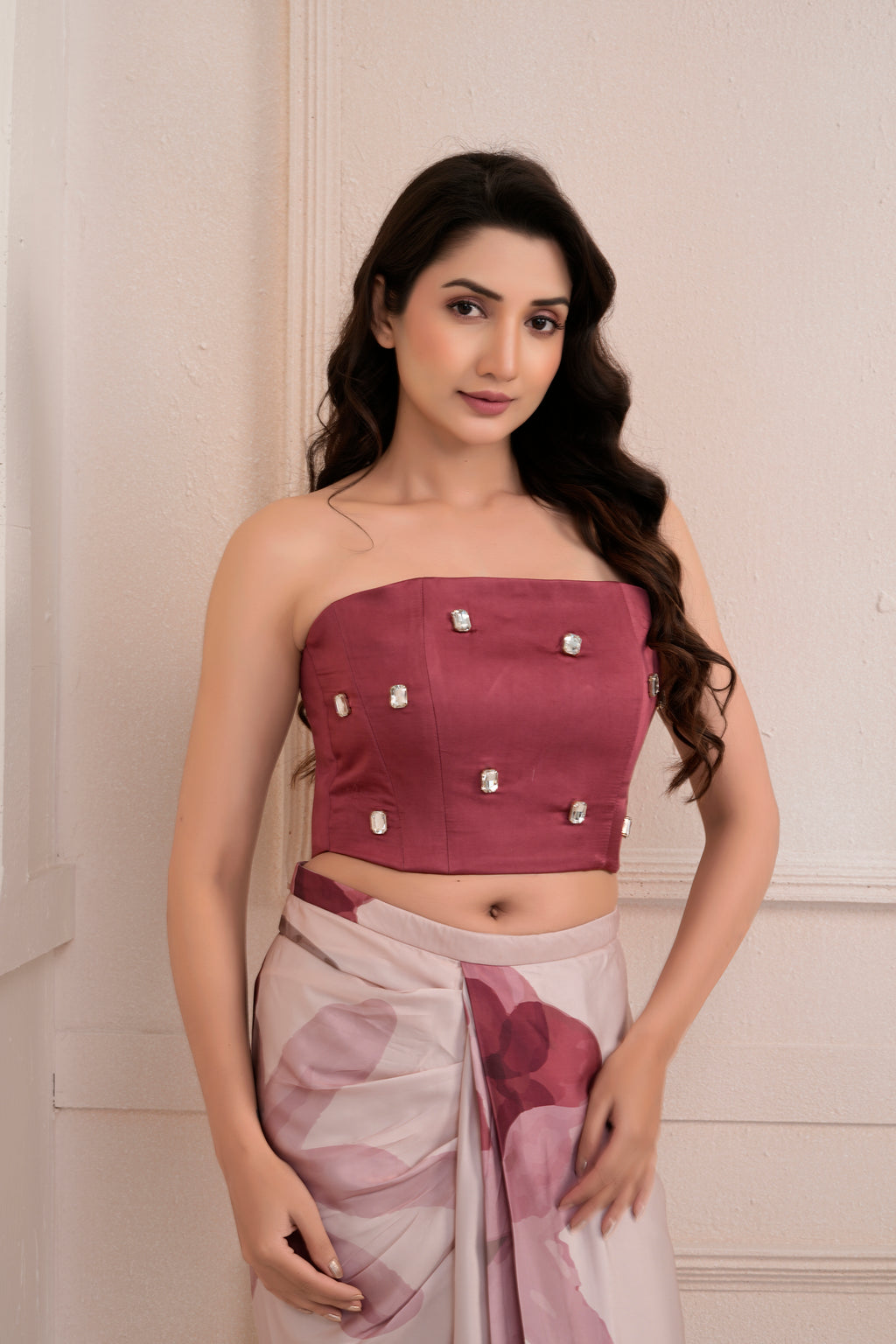 Tuberosey draped skirt and corset