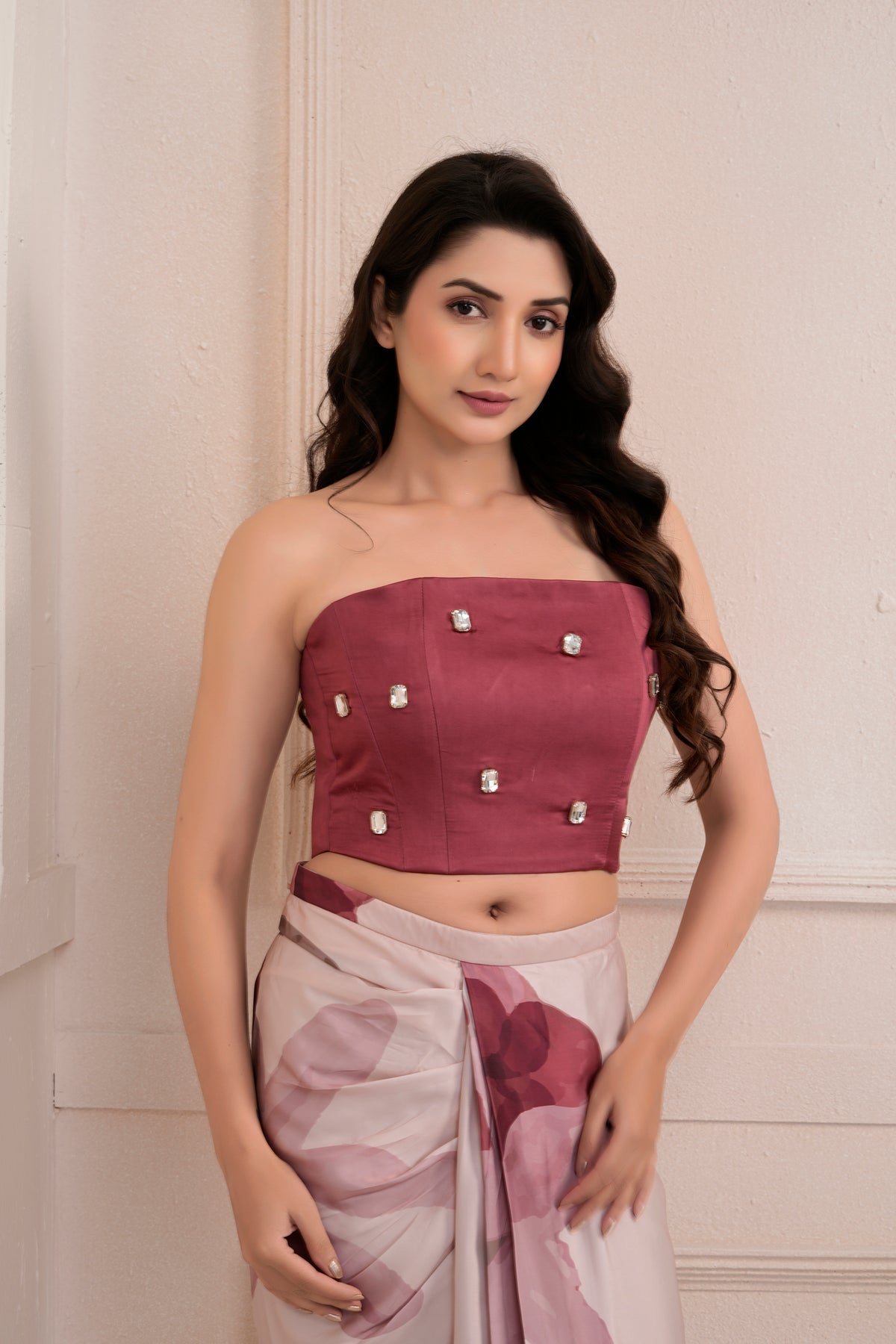 Tuberosey draped skirt and corset